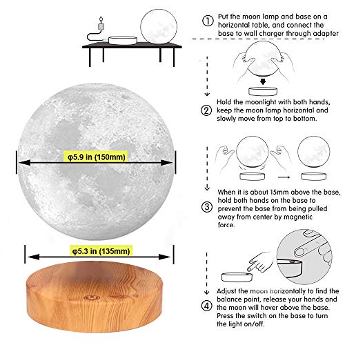 VGAzer Levitating Moon Lamp, Floating and Spinning LED Light, 3 Colors, Room Decor Q829
