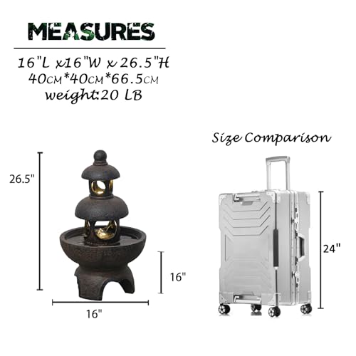 Outdoor Garden Water Fountain with LED Lights and Pump, Gray, 35.5 inches k7