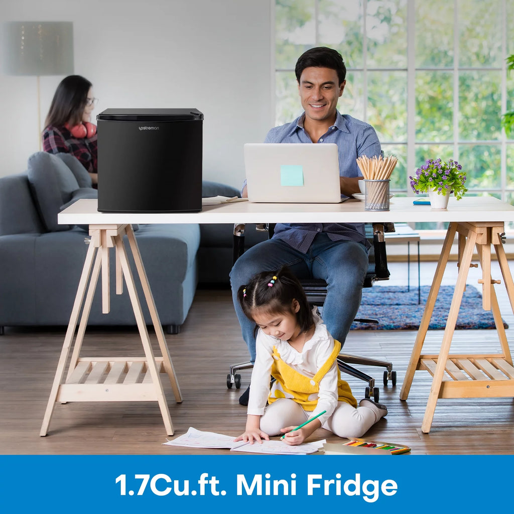 Upstreman 1.7 Cu.ft Mini Fridge with Freezer, Single Door, Black R28635