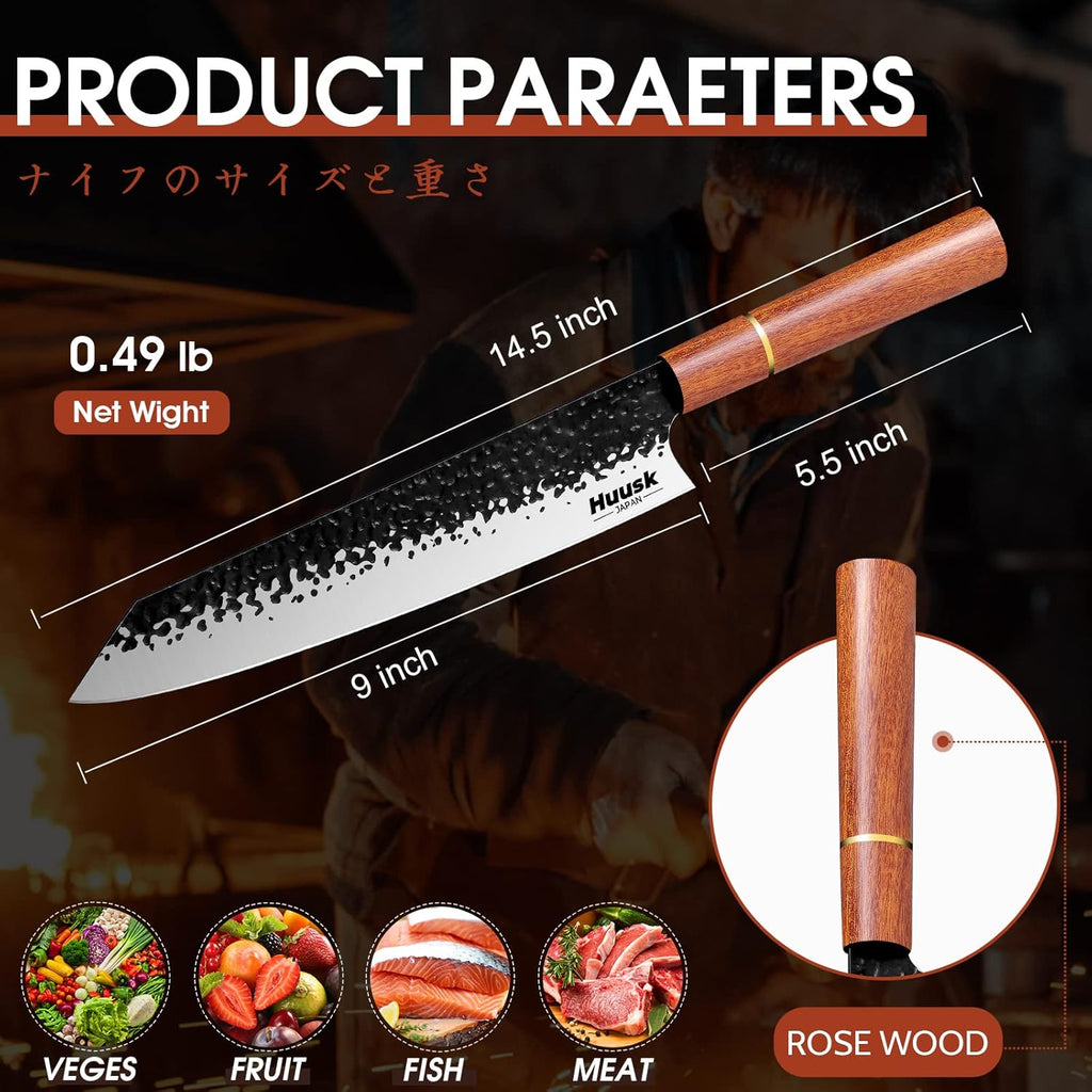 Huusk Kiritsuke Chef Knife 9 Inch Japanese Kitchen Knife with Rosewood Handle S860531