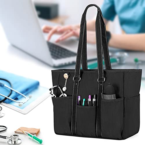 Damero Nurse Tote Bag with Padded Laptop Sleeve, Black Y424