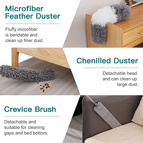 Microfiber Feather Duster Kit with Extendable Pole, Washable a7