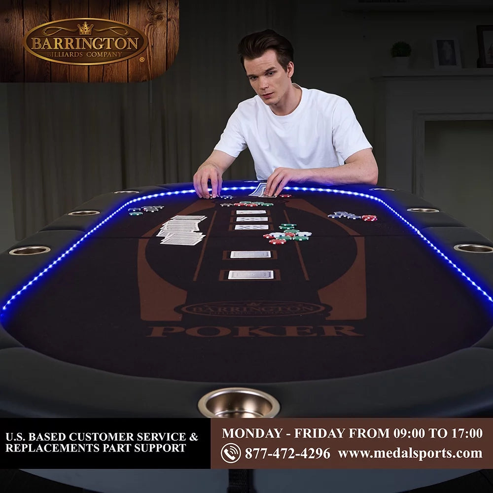 Barrington 10-Player Poker Table with LED Lights, Brown and Black C4523