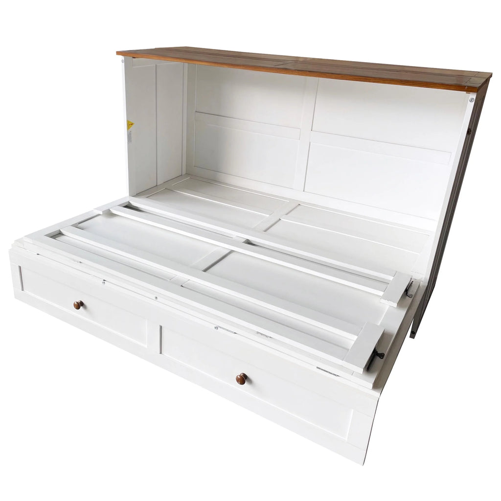 Bellemave Murphy Bed Queen with Storage Drawer, Solid Wood, Charging Station P8432