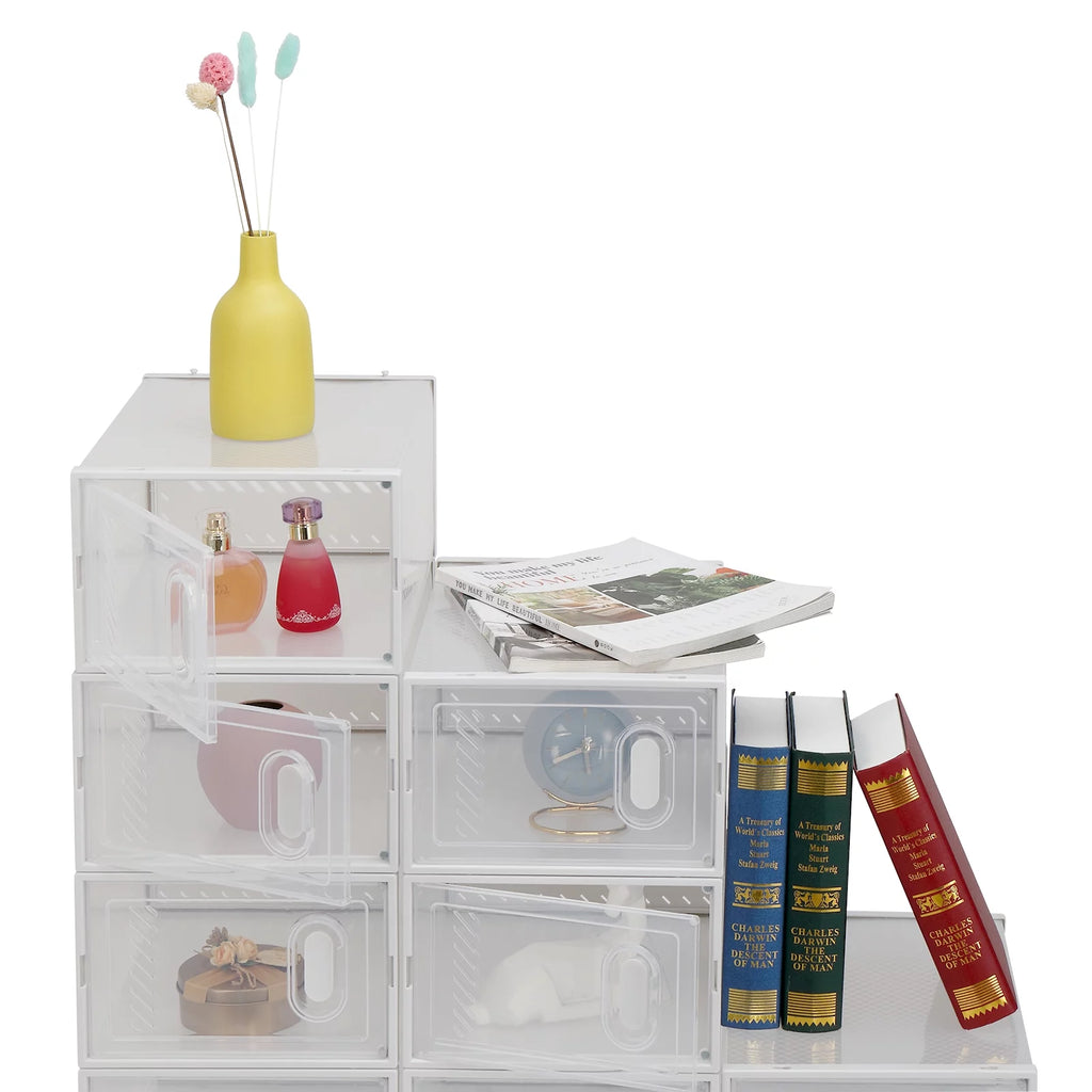 Zimtown 12 Pack Multipurpose Shoe Storage Boxes with Clear Lid, Foldable Stackable I391120