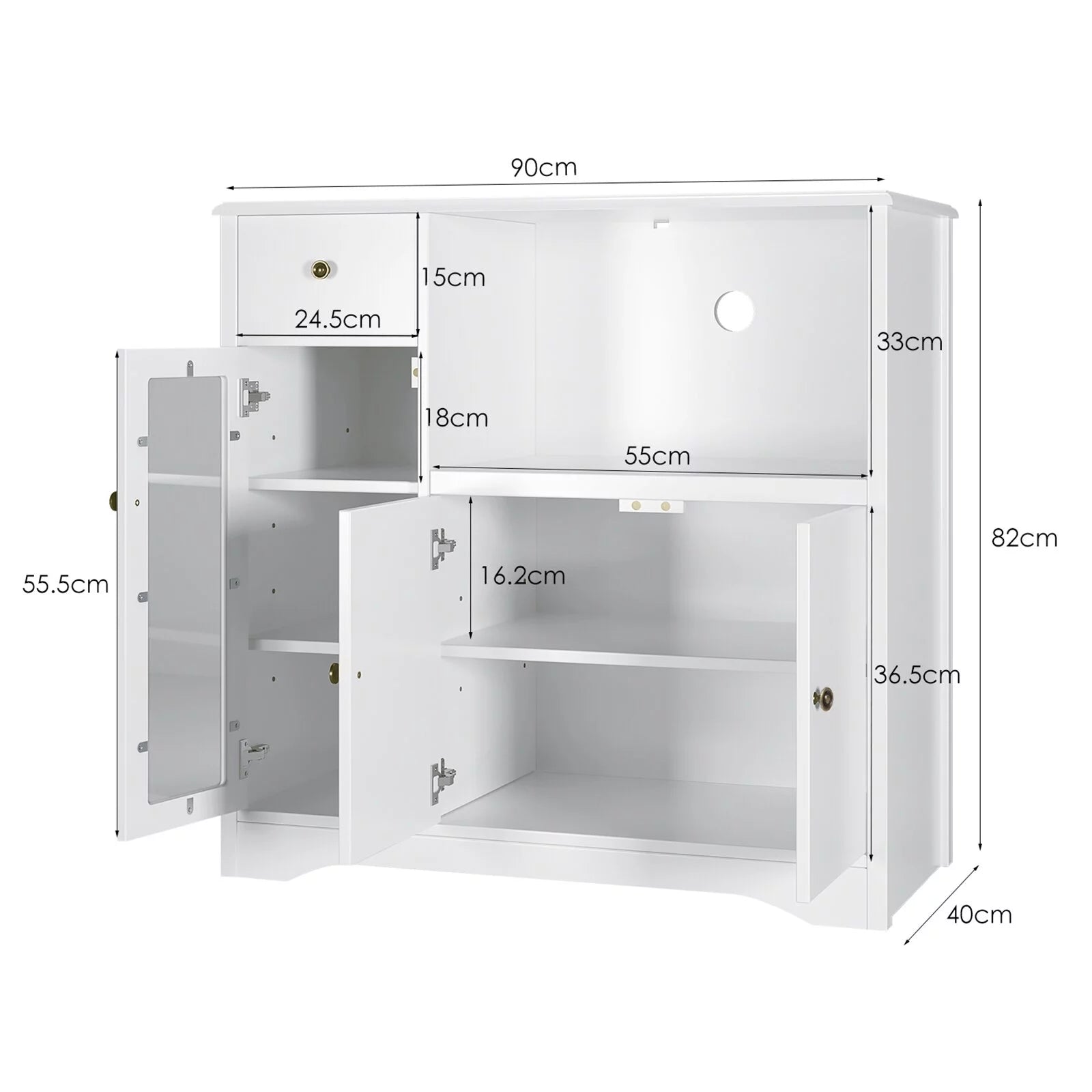 Homfa Microwave Cabinet with Hutch, White W754241