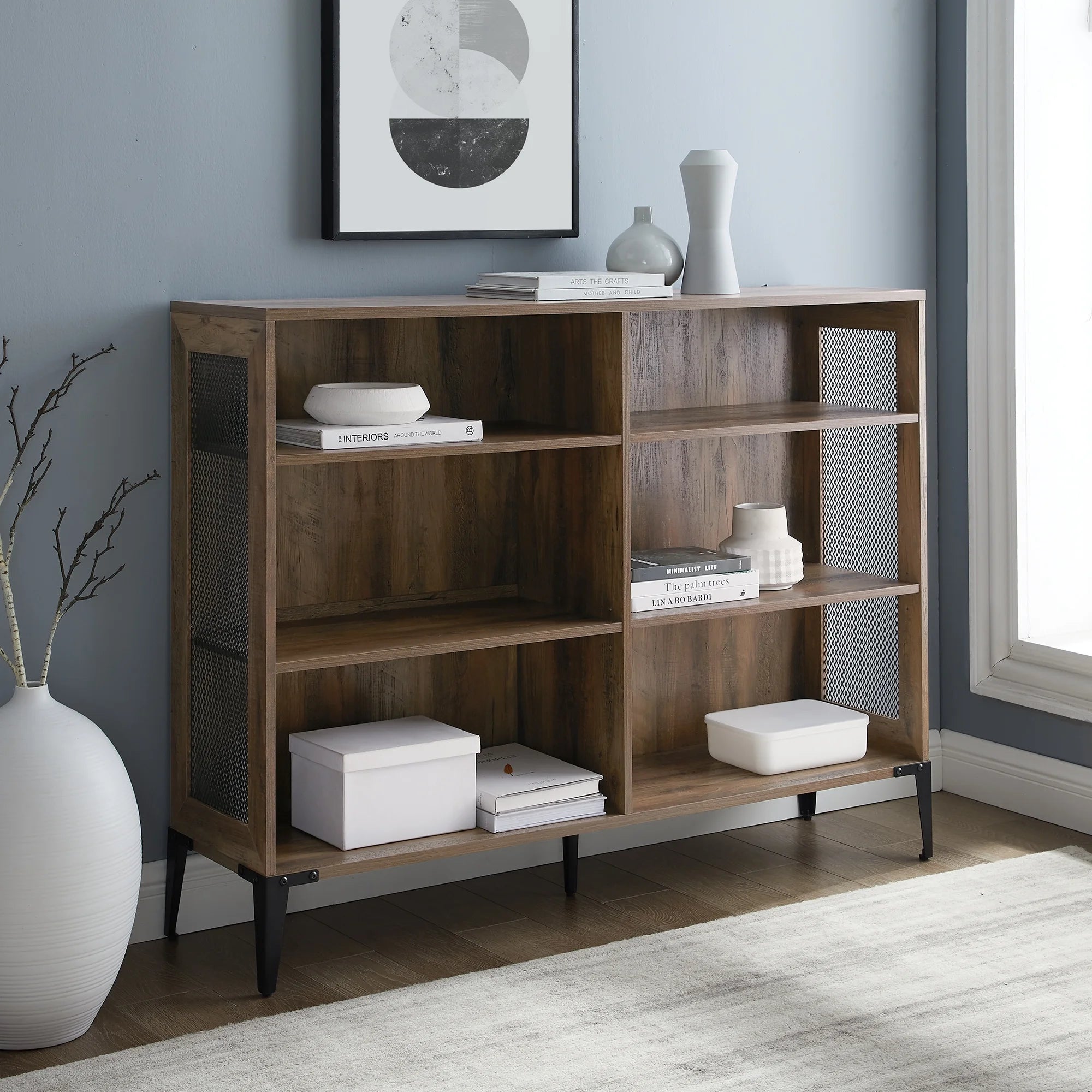 Walker Edison Designs Jeremy 6-Shelf Reclaimed Bookcase, Barnwood