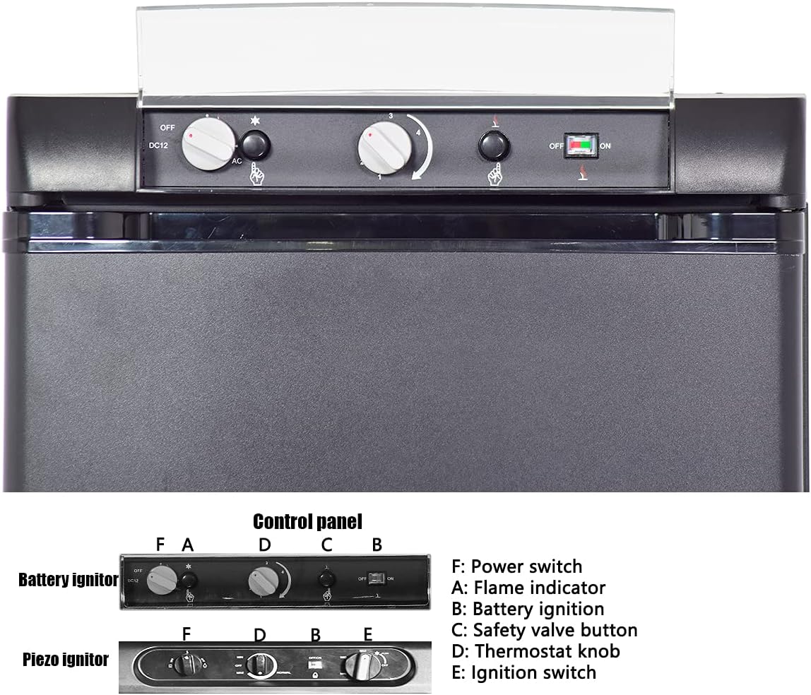 SMETA 3 Way Fridge Propane Refrigerator 12V/110V/Gas 1.4 Cu.Ft LP Gas Off-Grid Refrigerator without Freezer - Compact RV Cabin Camping Mini Fridge, Black k7