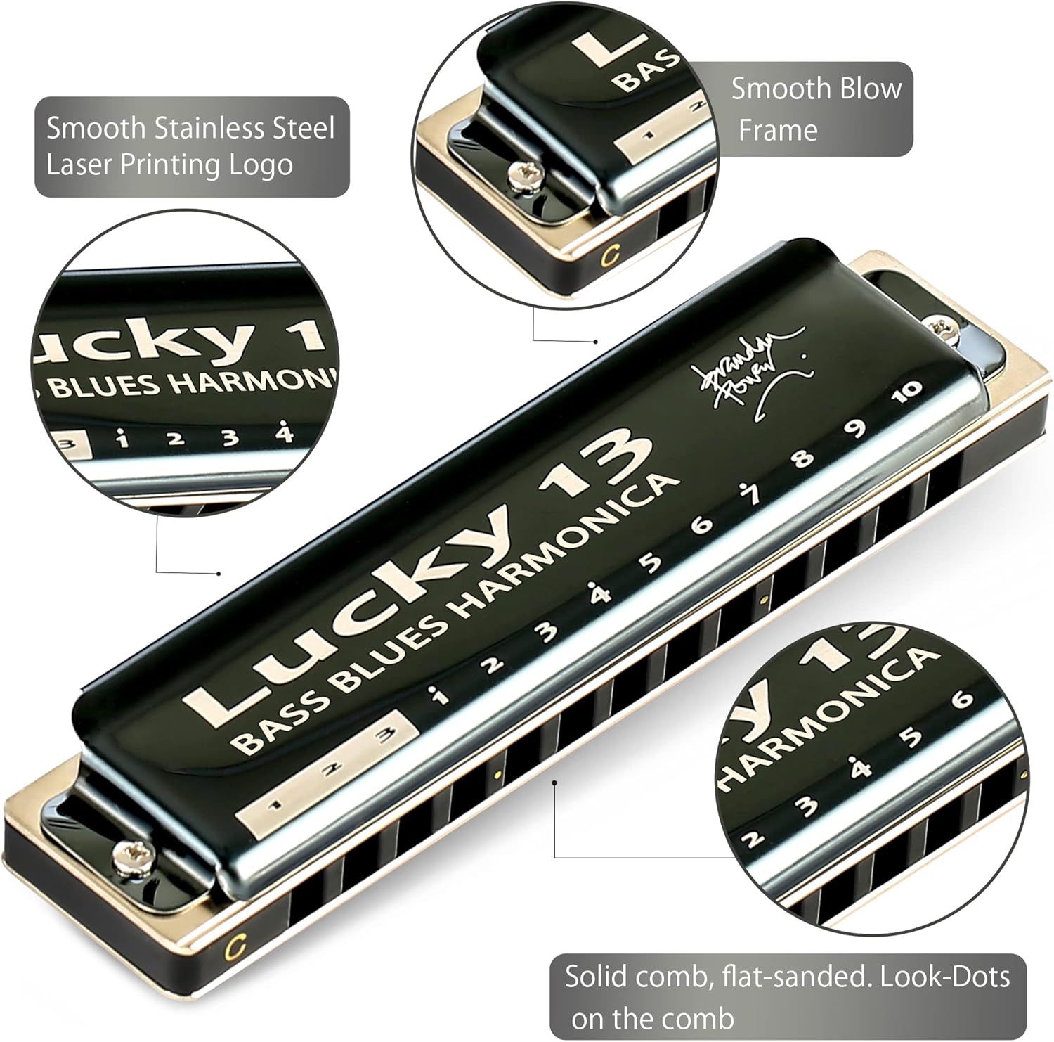 East top Lucky 13 Bass Plus Blues Harmonica 13 Holes Diatonic C Key A4010