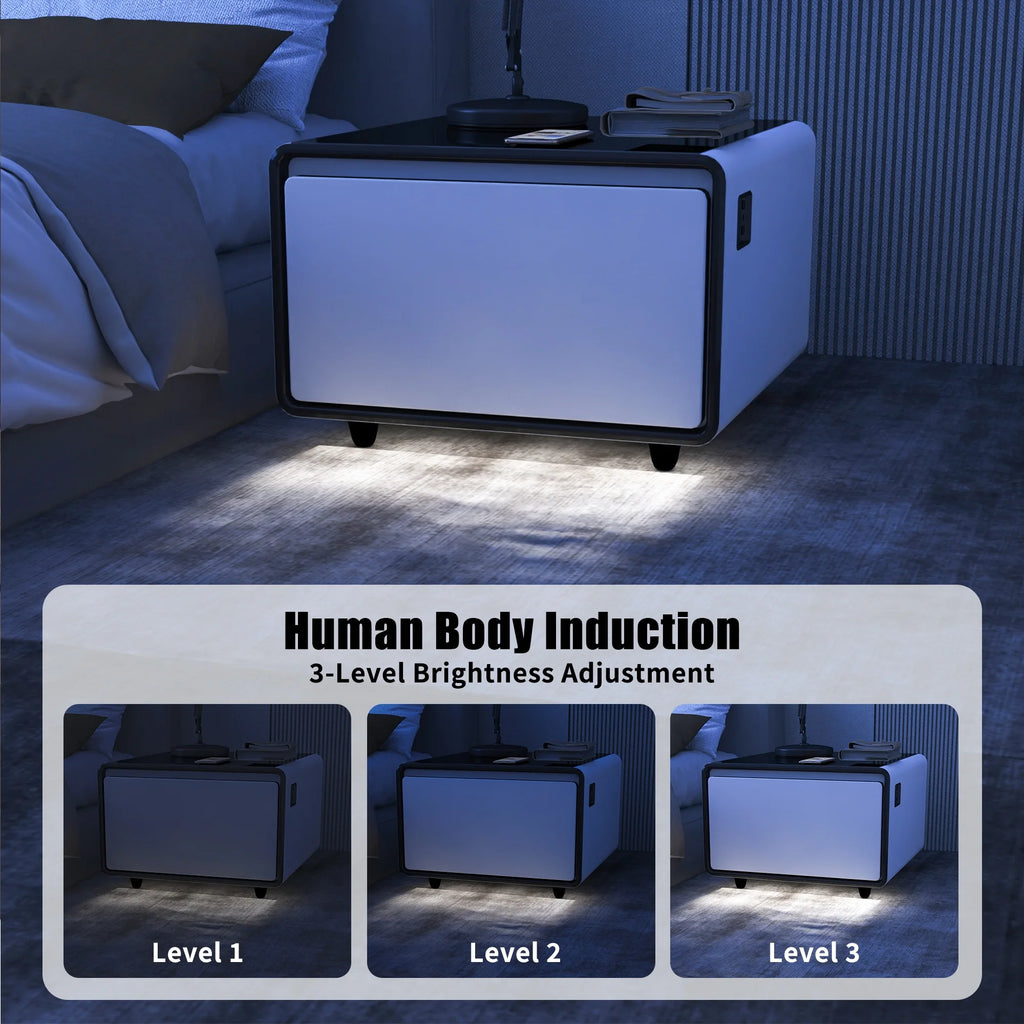 Livtab Smart Side Table with Built-in Fridge and Charging Station, White H571