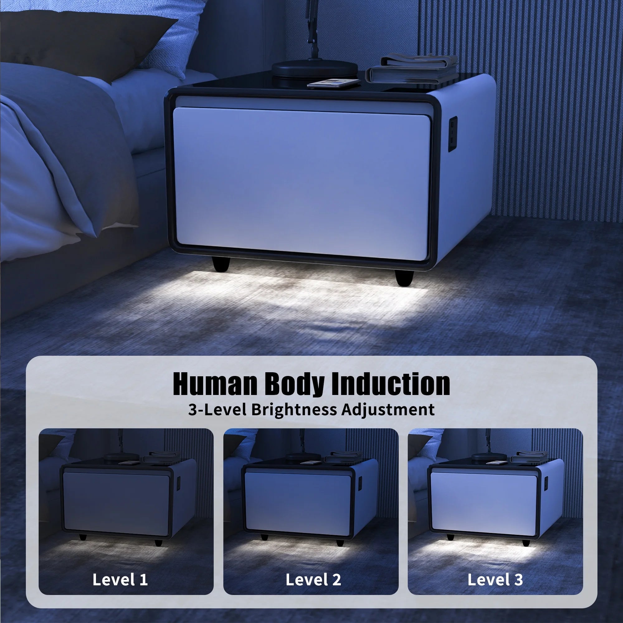 Livtab Smart Side Table with Built-in Fridge and Charging Station, White H571