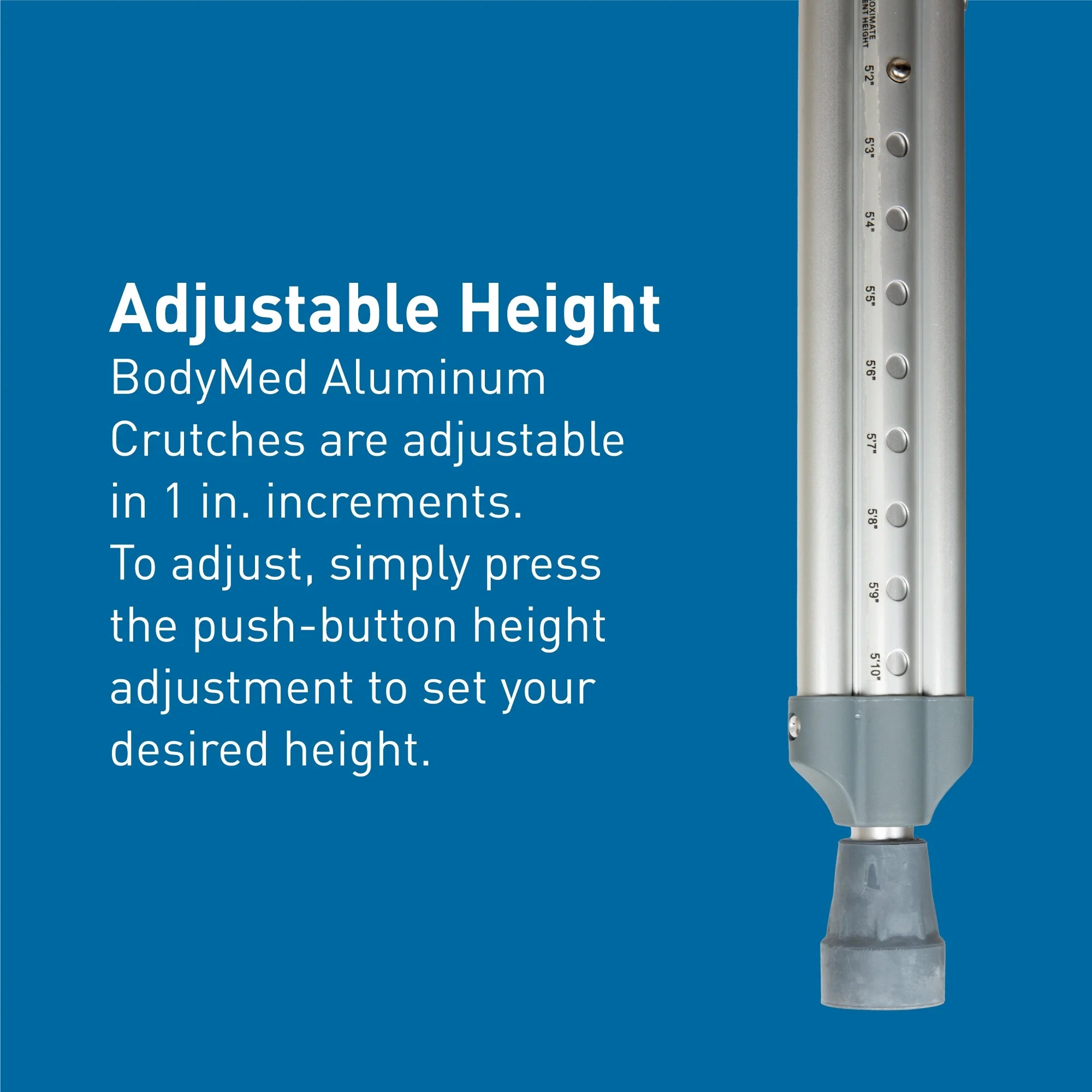 BodyMed Lightweight Aluminum Crutches Pair, Adult Medium, Height Adjustable Q712