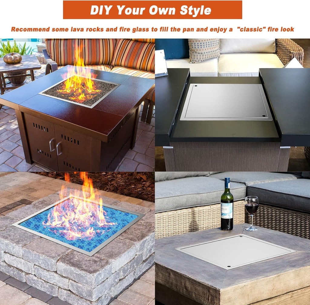 Skyflame 30" x 30" Square Drop-in Firepit System with Stainless Steel Burner Pan and Cover Z668