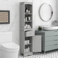 Tall Slim Bathroom Storage, Narrow Freestanding Floor Cabinets Tower w/ 3-Tier Adjustable Shelf and 1 Drawer for Home, Kitchen, Living Room, Anti-Tipping, 13.4" L x 9.1''W x 66.9''H, Grey