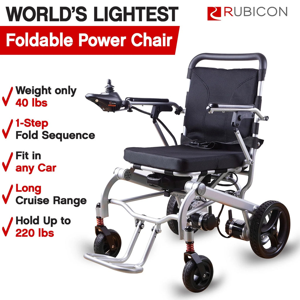 Rubicon Super Lightweight Foldable Electric Wheelchair with Detachable Battery F444