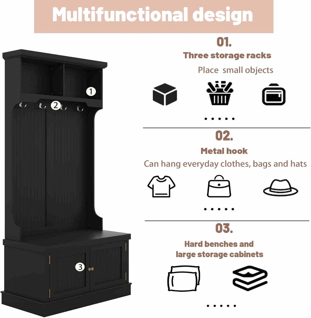 Hall Tree with Bench and Shoe Storage, Coat Rack Y5187