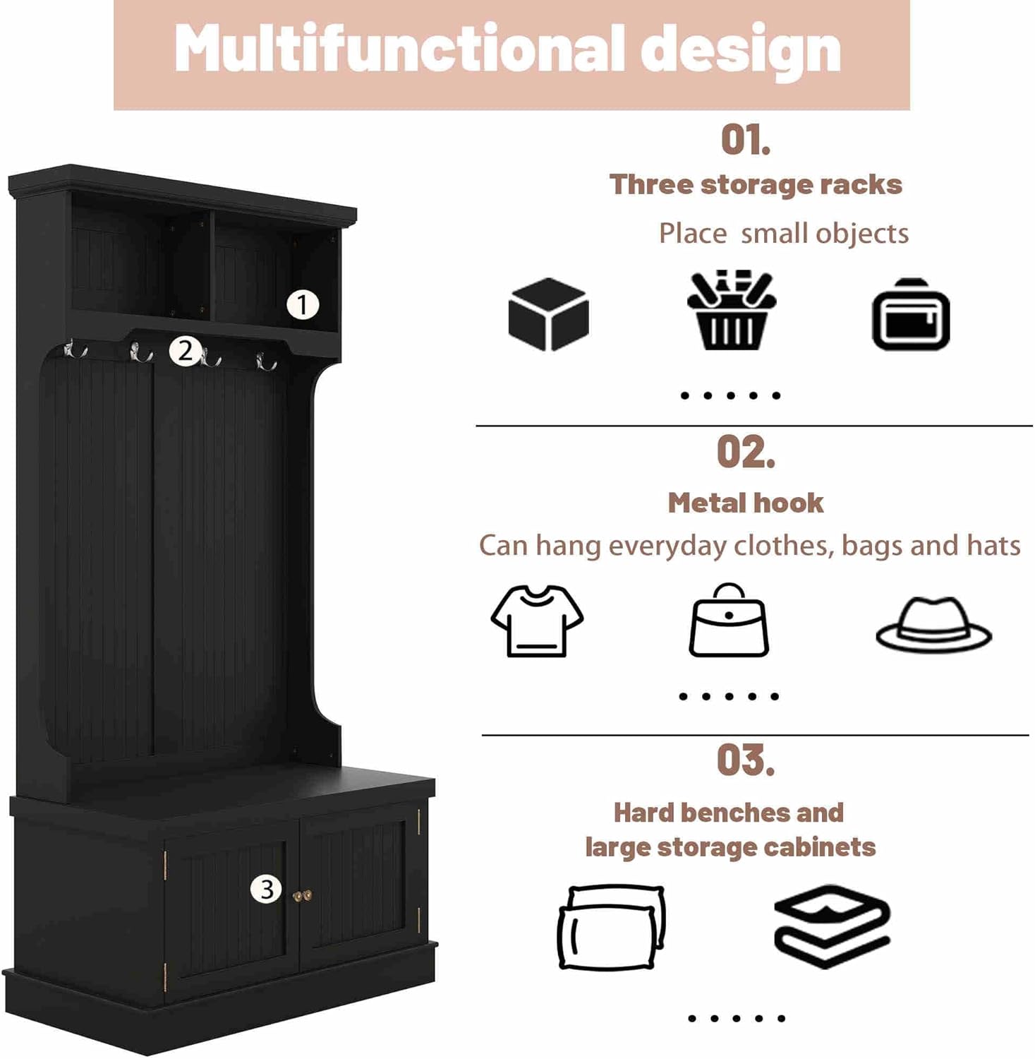 Hall Tree with Bench and Shoe Storage, Coat Rack Y5187