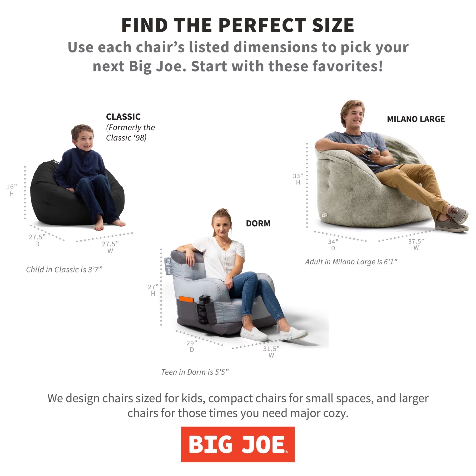 Big Joe Dorm Bean Bag Chair with Drink Holder, Black Smartmax, 3 ft Q230080