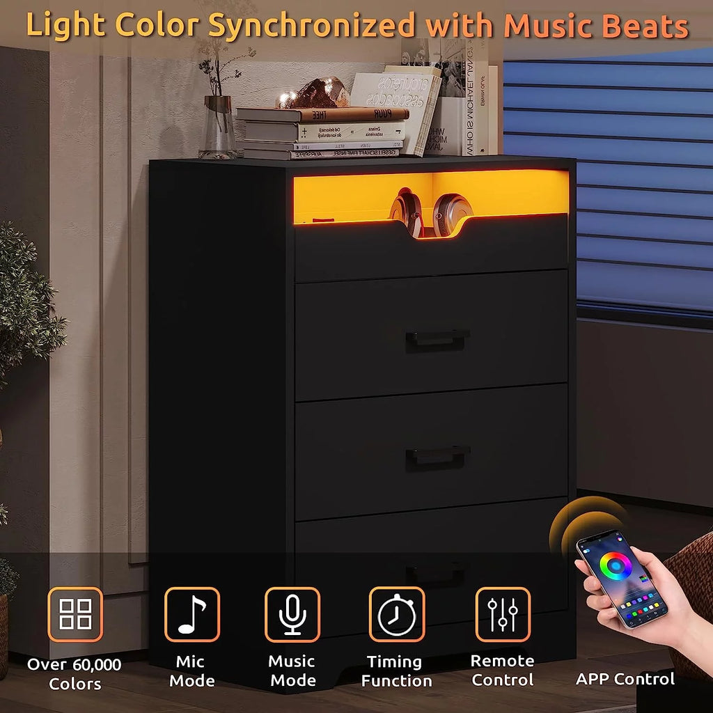 3 Drawers Dresser with LED Lights for Bedroom, Black X891730