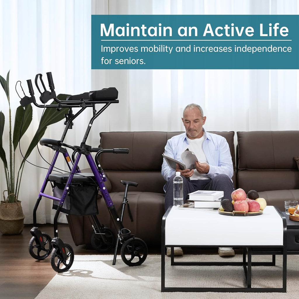 Upright Walker with Padded Seat and Backrest, Compact Folding Frame for Seniors k7p