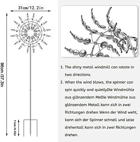 Metal Windmill Kinetic Garden Stake Solar Outdoor Decor a7