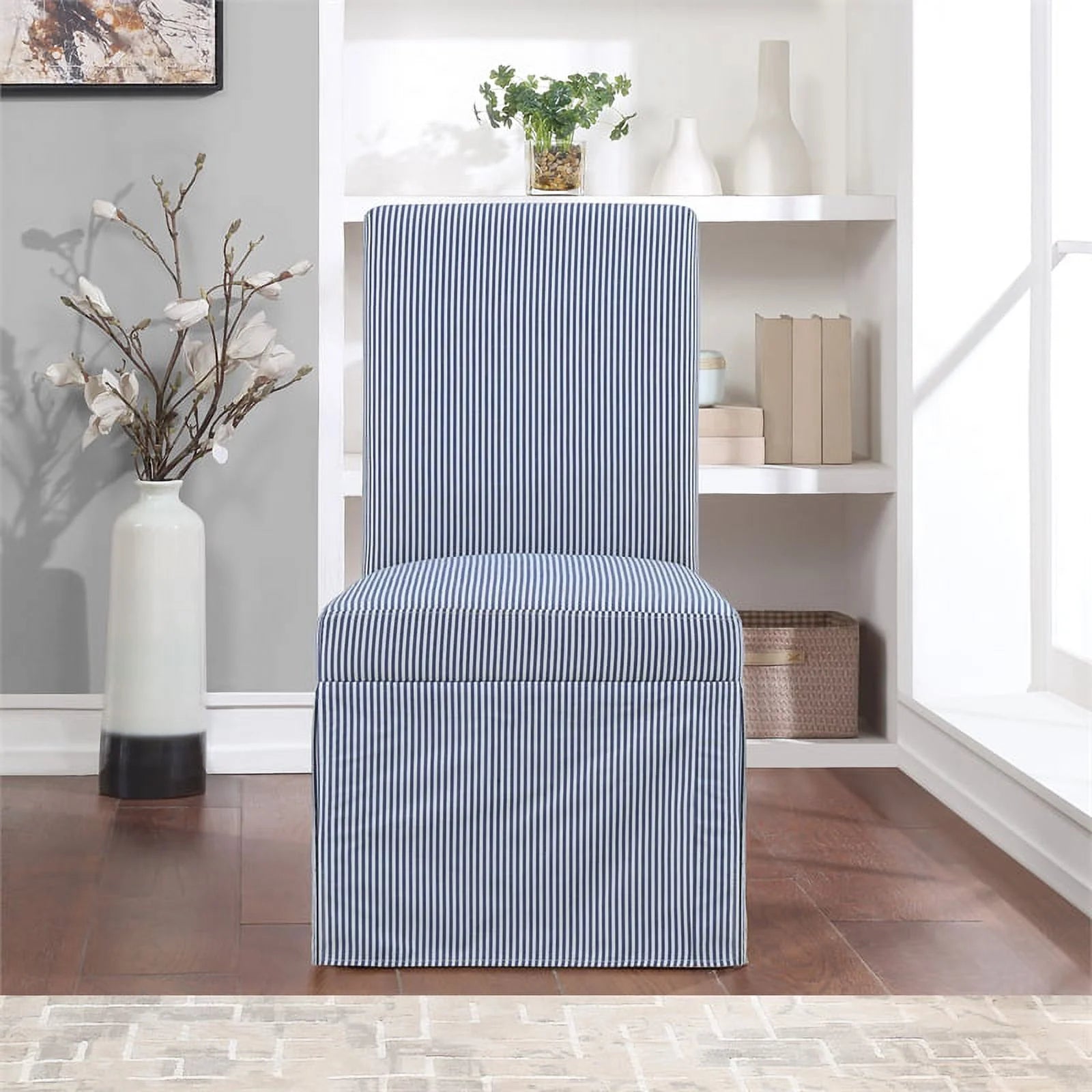 Adalynn Slipcover Dining Chair 2 Pack Navy Stripe B66436