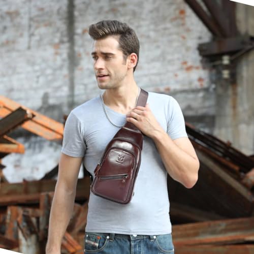 Leather Sling Bag for Men with USB Charging Port Crossbody Daypack Hiking Travel Backpack k7