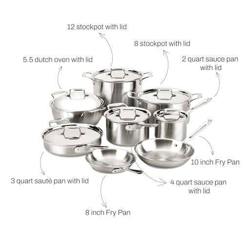 All-Clad D5 5-Ply Brushed Stainless Steel Cookware Set 14 Piece K2037