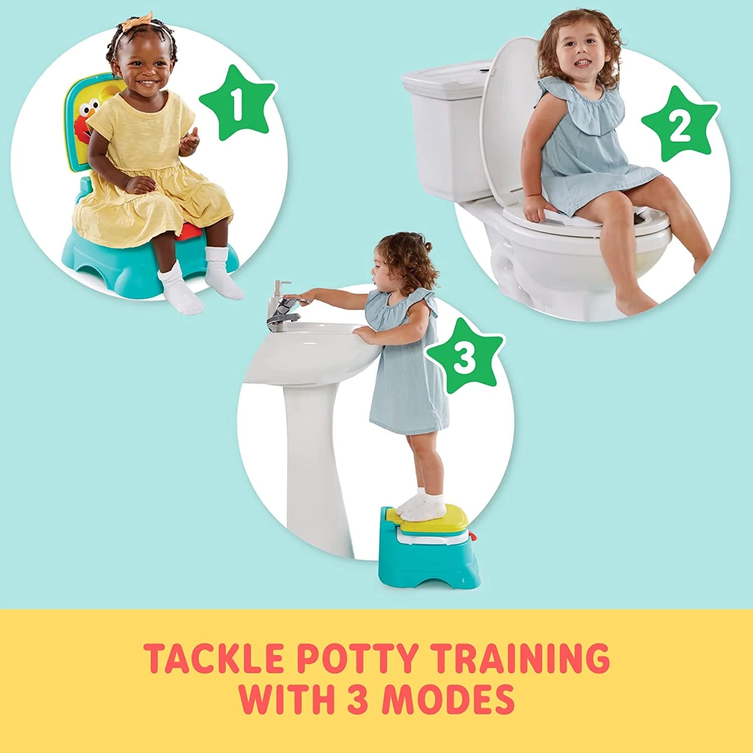 Sesame Street Elmo 3-in-1 Potty Chair, Toilet Trainer, and Step Stool - Blue A51442