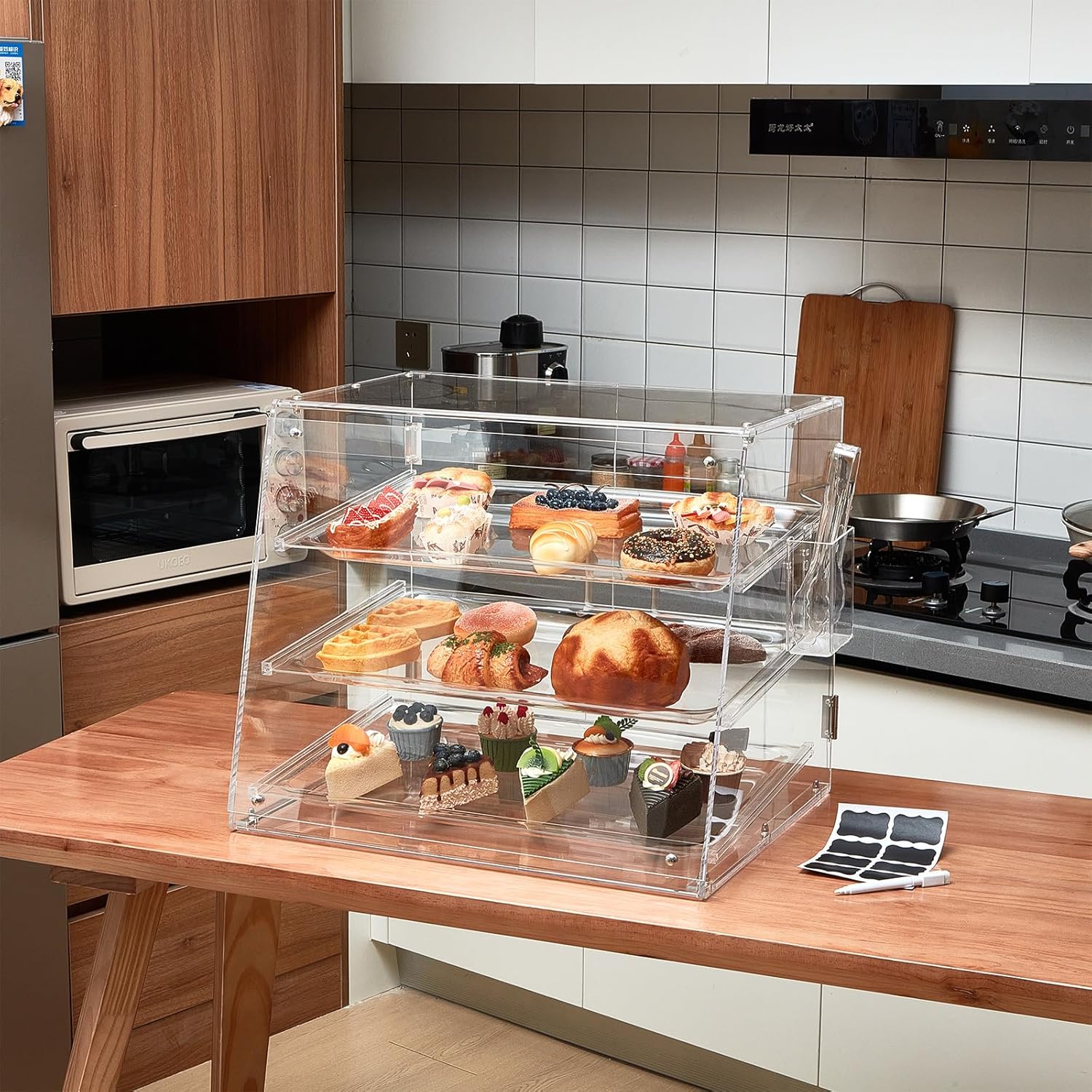Jinei 3 Tier Acrylic Display Case with Front Rear Door for Bakery Pastry D64772