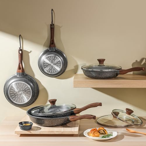 SENSARTE Nonstick Frying Pan Skillet, Swiss Granite Coating, PFOA Free (9.5+11+12.5 Inch) Z33186
