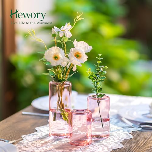 Hewory 12pcs Pink Glass Bud Vases for Centerpieces Z347921