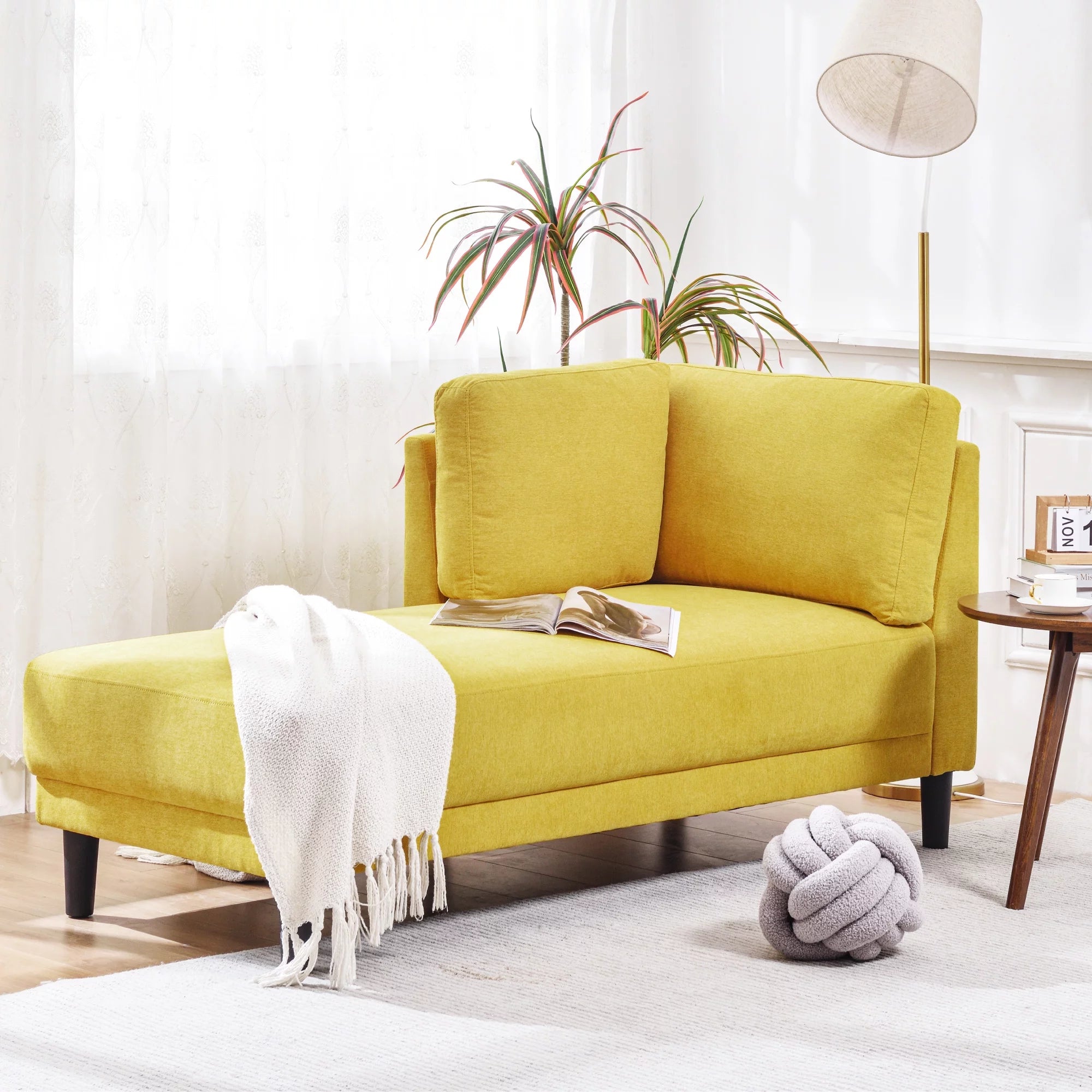 Yellow Chaise Lounge Chairs Indoor Furniture with Arms Couch for Living Room