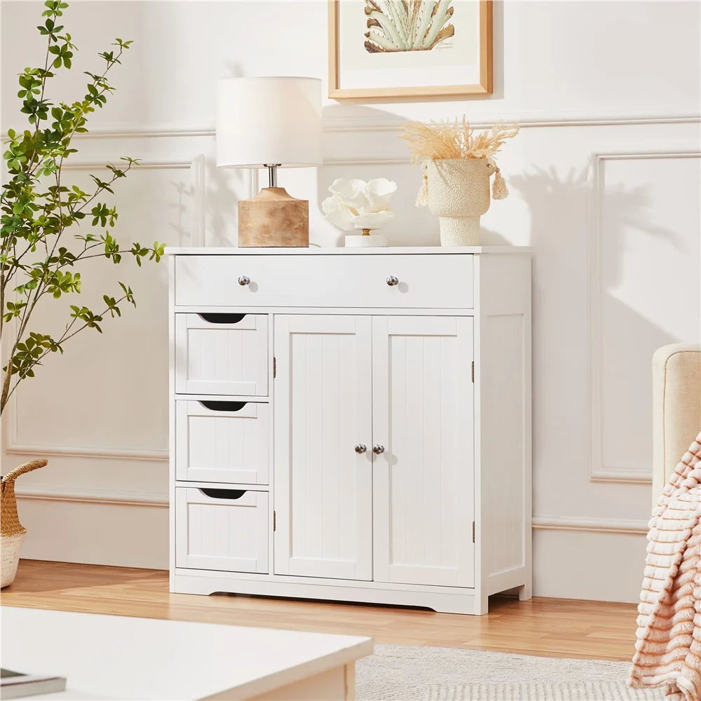 Topeakmart 4 Drawer Floor Storage Cabinet with Adjustable Shelf, White P19903