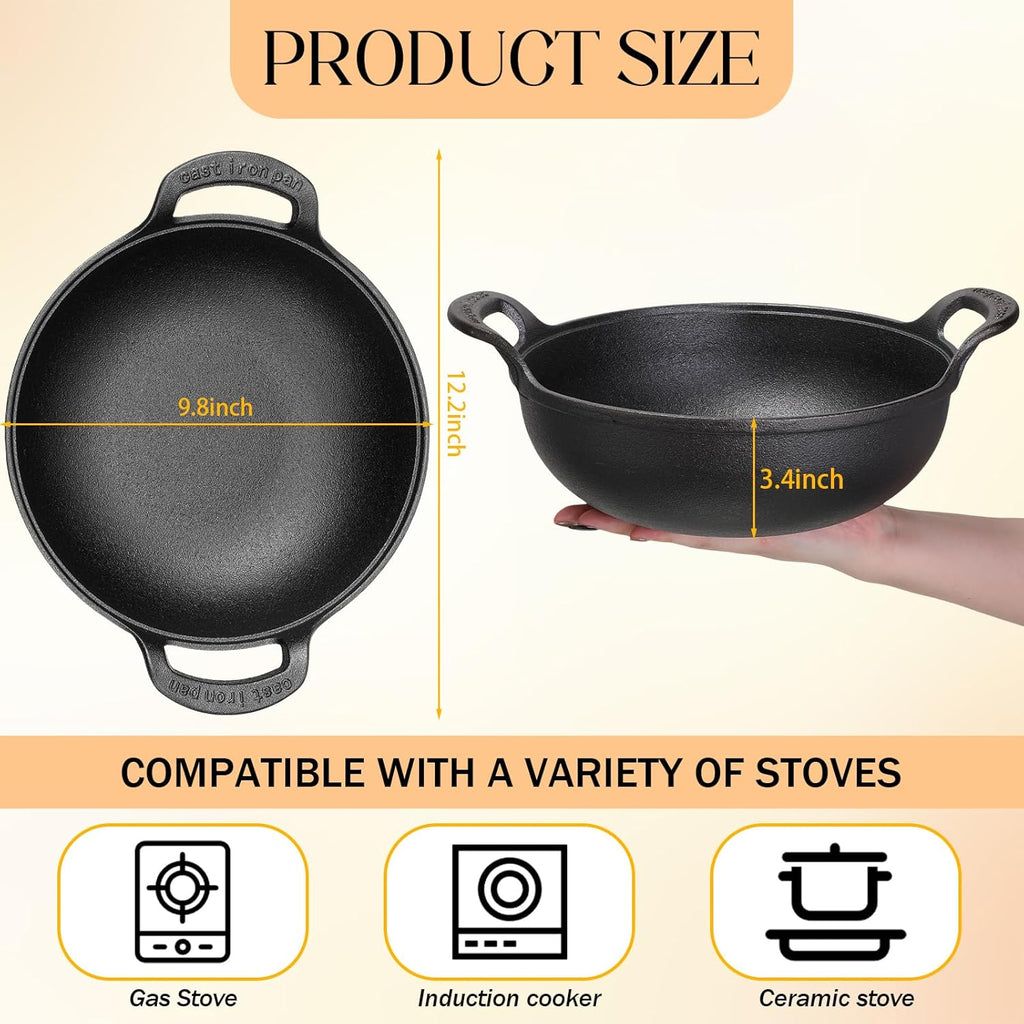 Layhit Cast Iron Wok with Loop Handle 9.8 Inch Nonstick Flat Bottom S1007