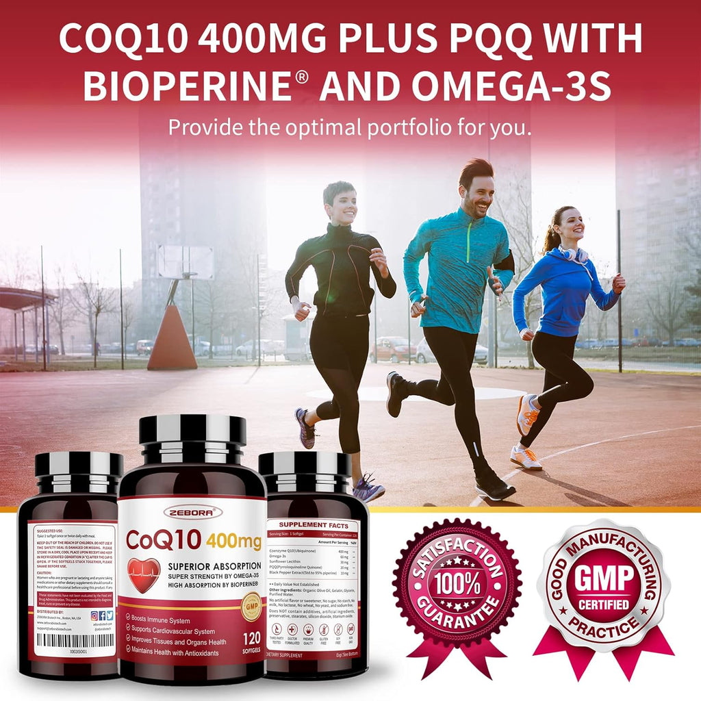 Coenzyme Q10 Softgels with PQQ and Omega-3, Heart Support, 120 Servings k7