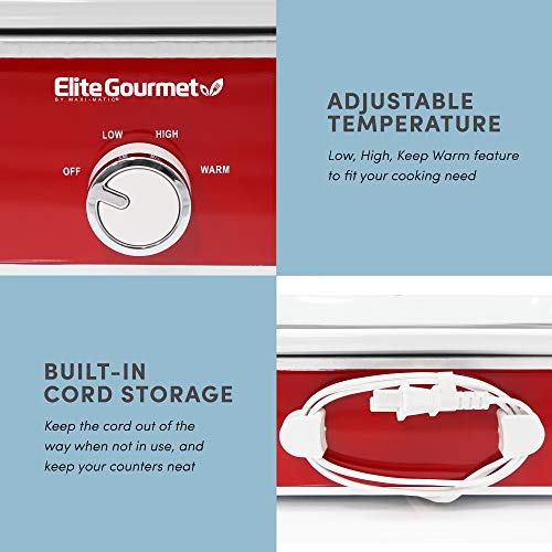 Elite Gourmet MST-5240 3.5Qt Casserole Slow Cooker, Red O2522