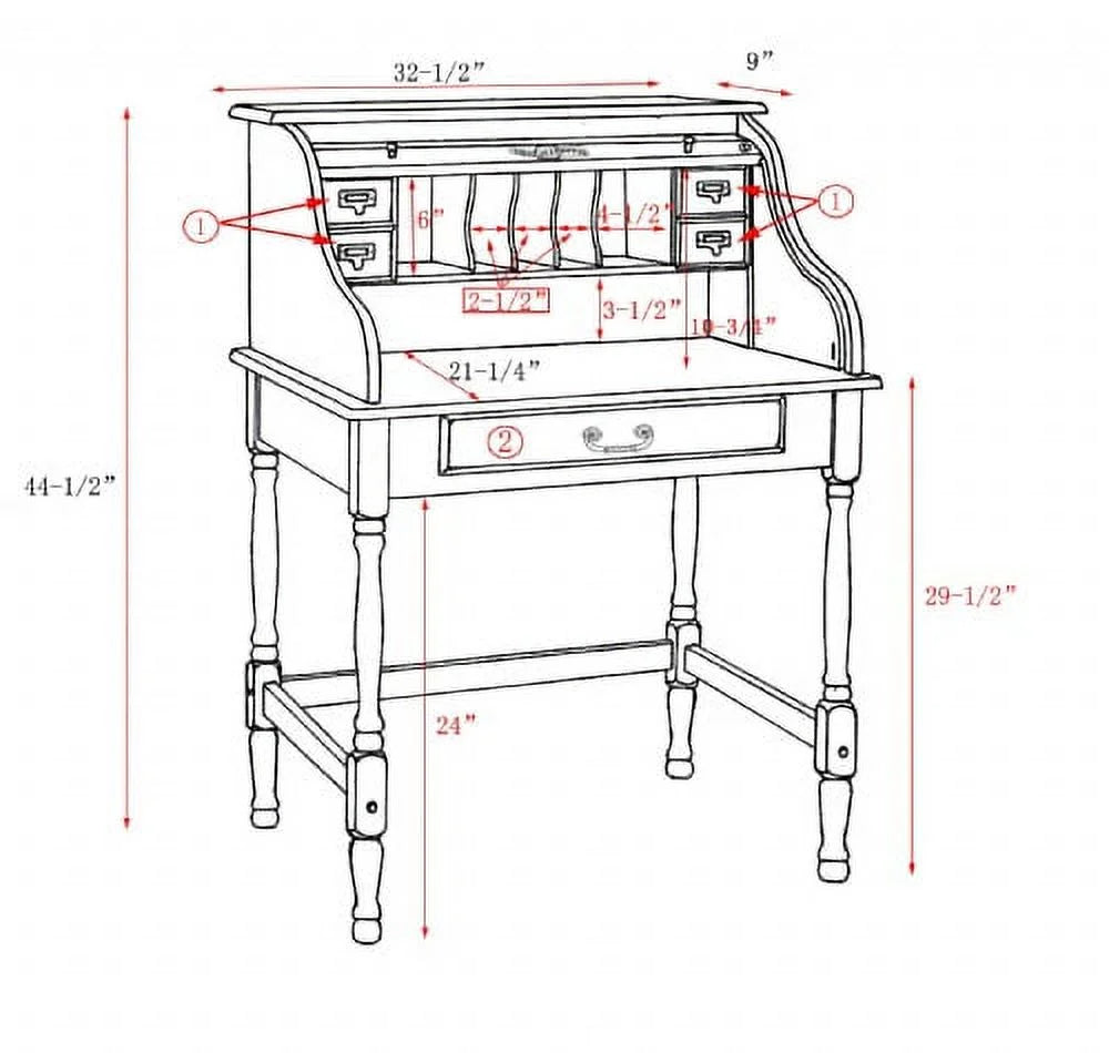 32" Mini Roll Top Desk with USB Power Outlet V556723