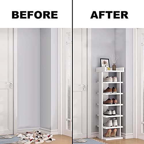 Wooden Shoe Rack 7-Tier Narrow Storage Organizer White O7237