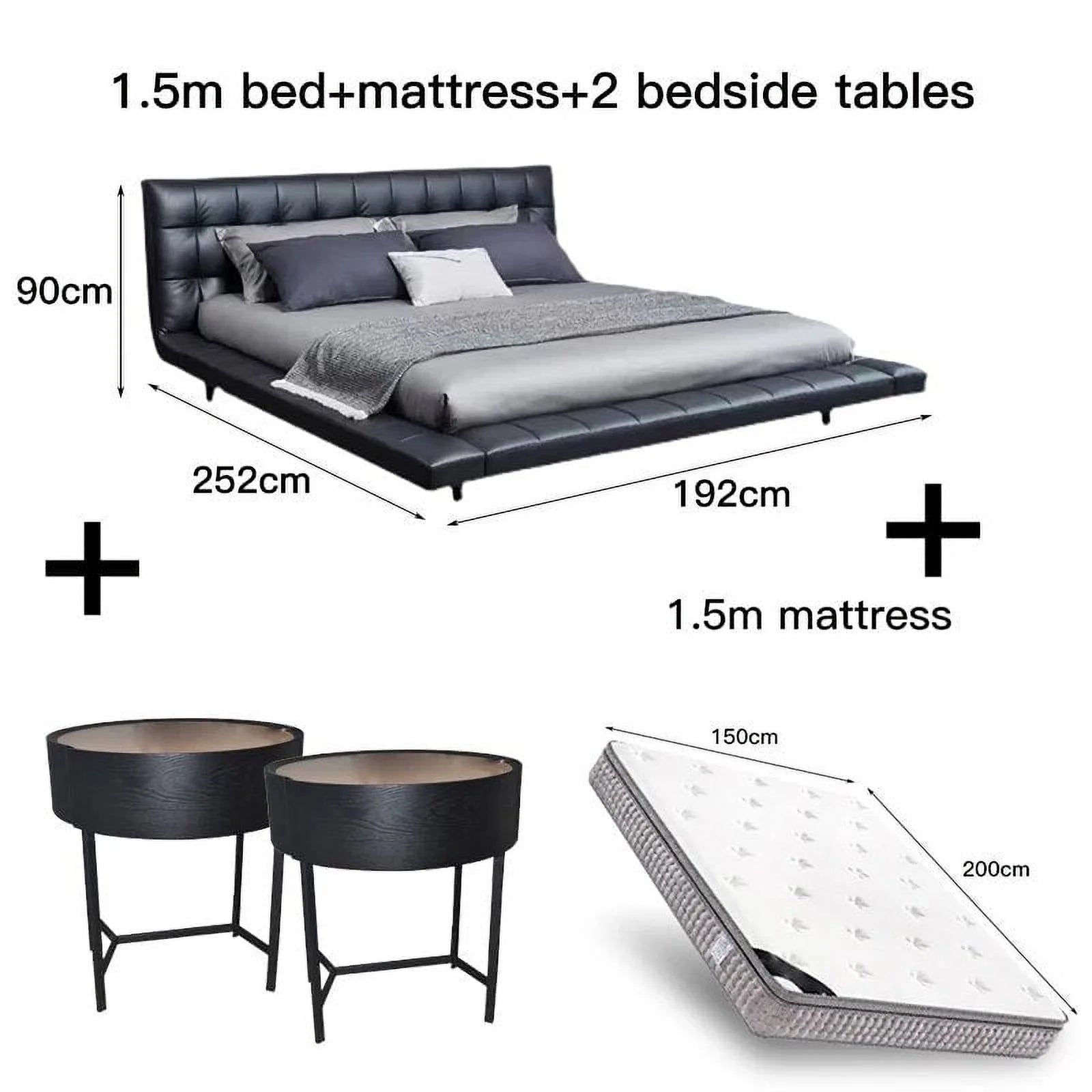 Nordic CAMA Modern King Size Bed Frame Black Leather Wooden H746
