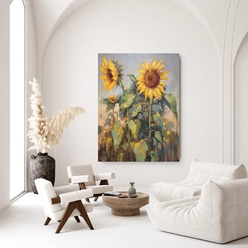 Jsiluxna Colorful Sunflower Canvas Oil Painting Wall Art, 80 x 60 in, Unstretched Z829