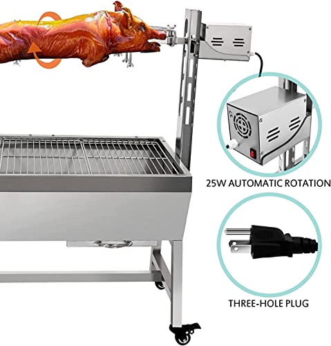Stainless Steel Rotisserie Grill for BBQ, 66LBS Capacity, 37 Inch Outdoor Charcoal Roaster D798