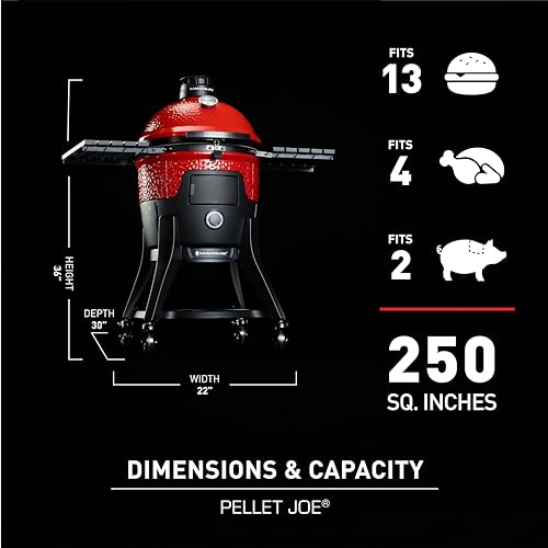 Kamado Joe Classic Pellet Joe 18" Ceramic Wood Pellet Grill and Smoker with Cart, Red C102863