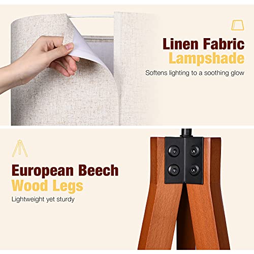 Wood Tripod Floor Lamp, 3 Color Temperatures, Flaxen Shade, E26 Base k7m