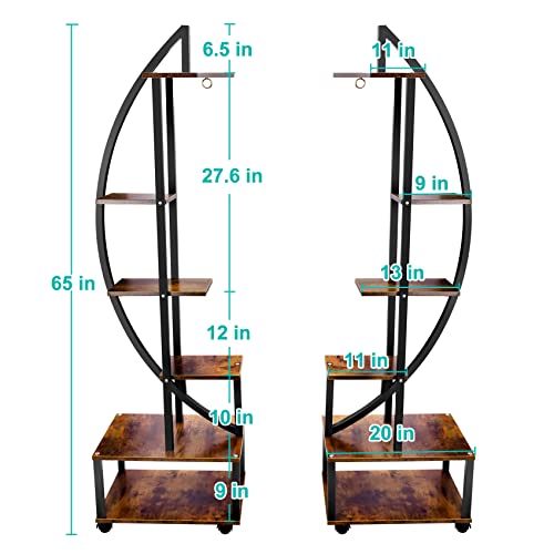 6 Tier Tall Metal Plant Stand with Hanging Loop Half Moon Ladder Shelf q7k