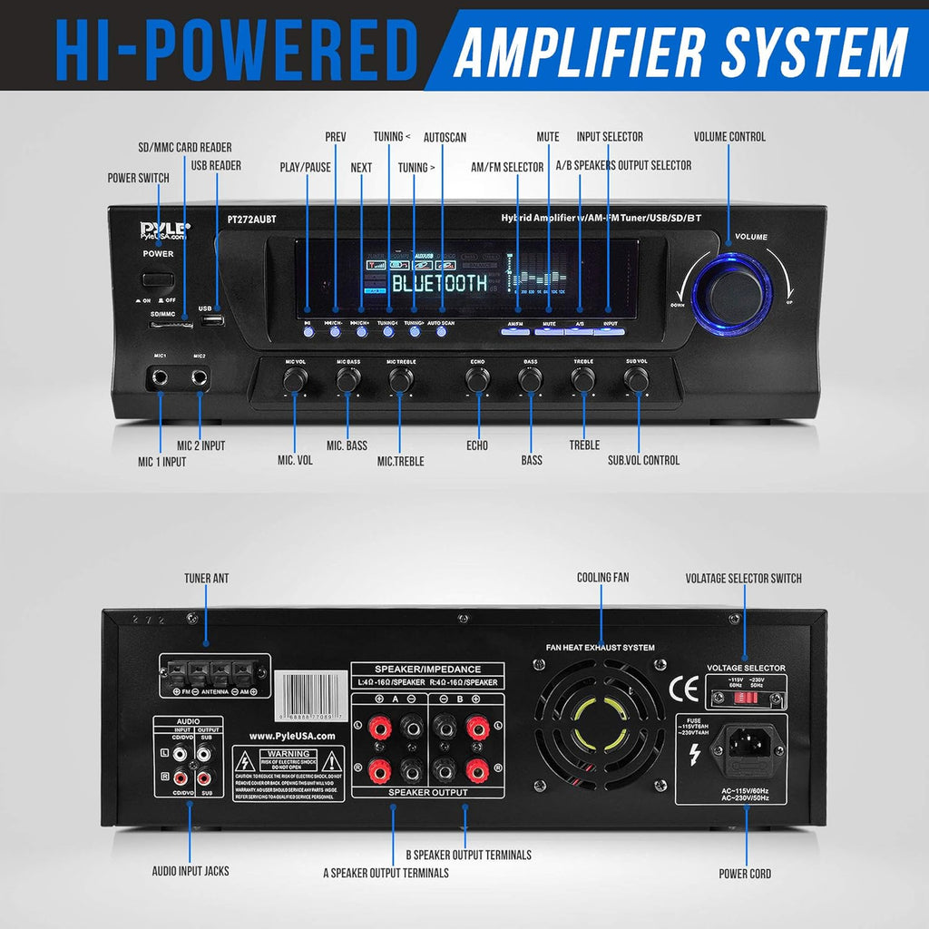 Wireless Bluetooth 4-Channel Home Theater Amplifier 300W k7