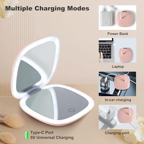 Compact LED Magnifying Travel Mirror 4in 1X/10X Dimmable Rechargeable White k7