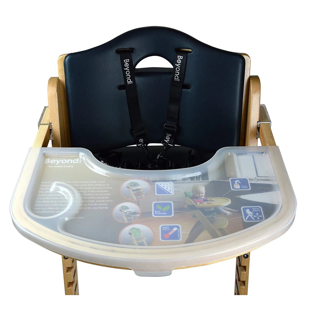 Abiie Beyond Wooden High Chair with Tray, Adjustable Baby Highchair, Natural Wood Black Cushion E283528