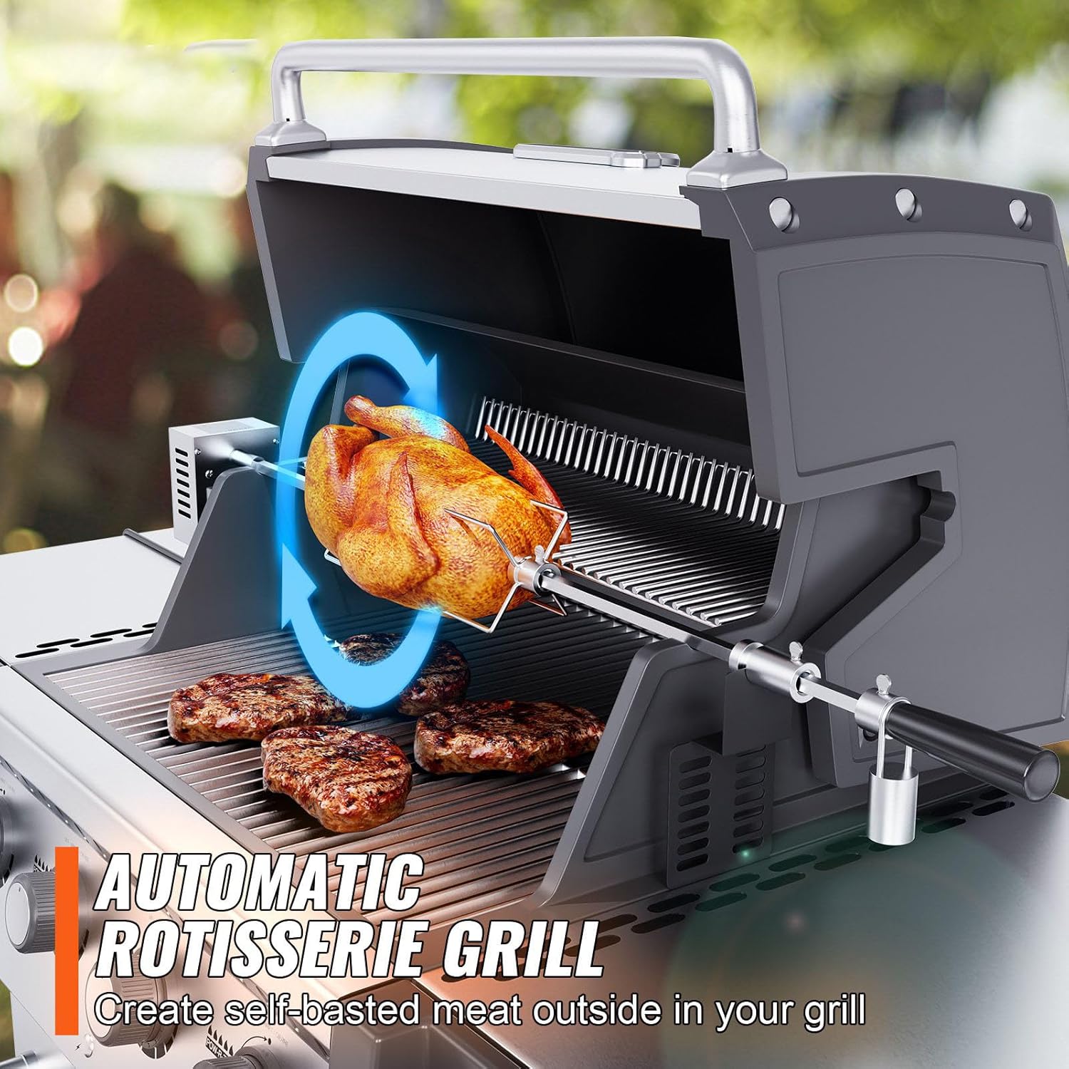 Stainless Steel Grill Rotisserie Kit with Motor for BBQ N10422
