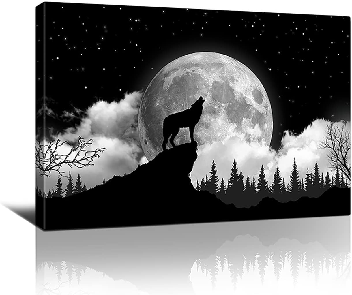 Wolf Canvas Print Moon Howling Wolf Wall Art Framed 16x24 Inch k7